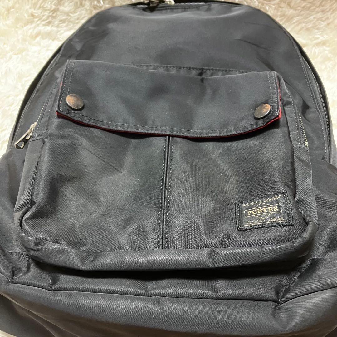 Porter L-Fine Ils Rucksack Backpack Nylon Polyester Black Red Used