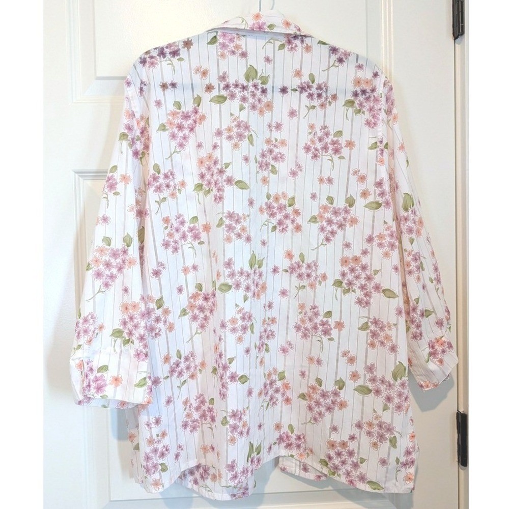 Alfred Dunner Floral Stripe Button-Up Blouse