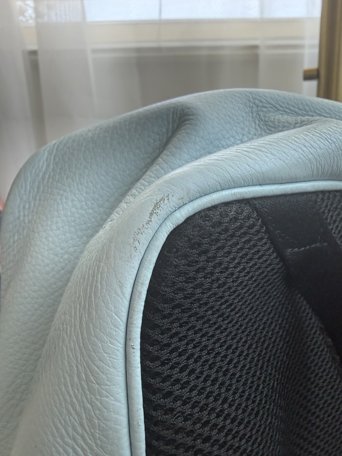 Coach Light Blue Pebbled Backpack Silver Hardware Zip Black Straps Pockets