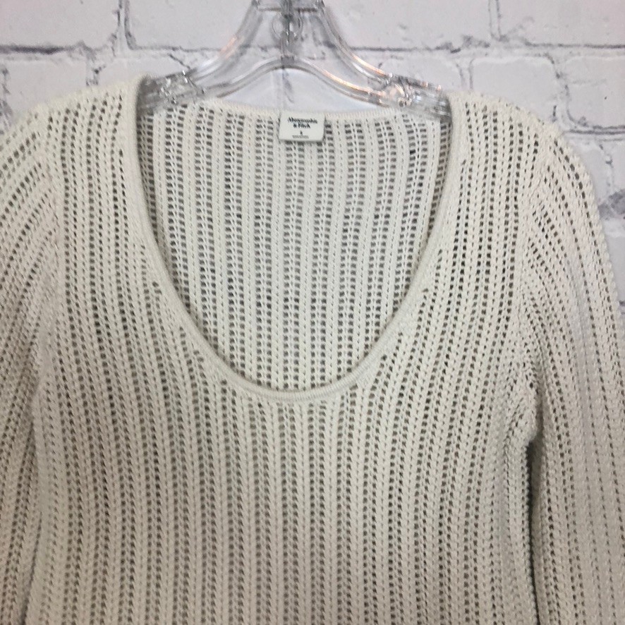 Abercrombie & Fitch Open Knit Cropped Sweater Size S White 100% Cotton