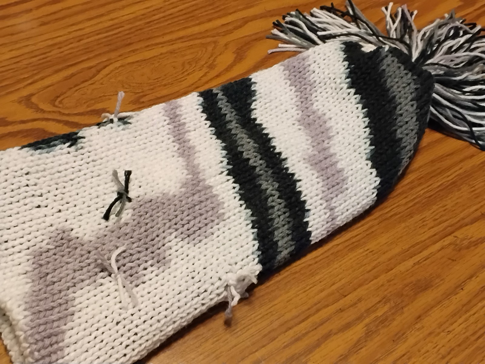 Winter Hat Two Layer Beanie Slouch Hat Black, Gray, White Large (L)