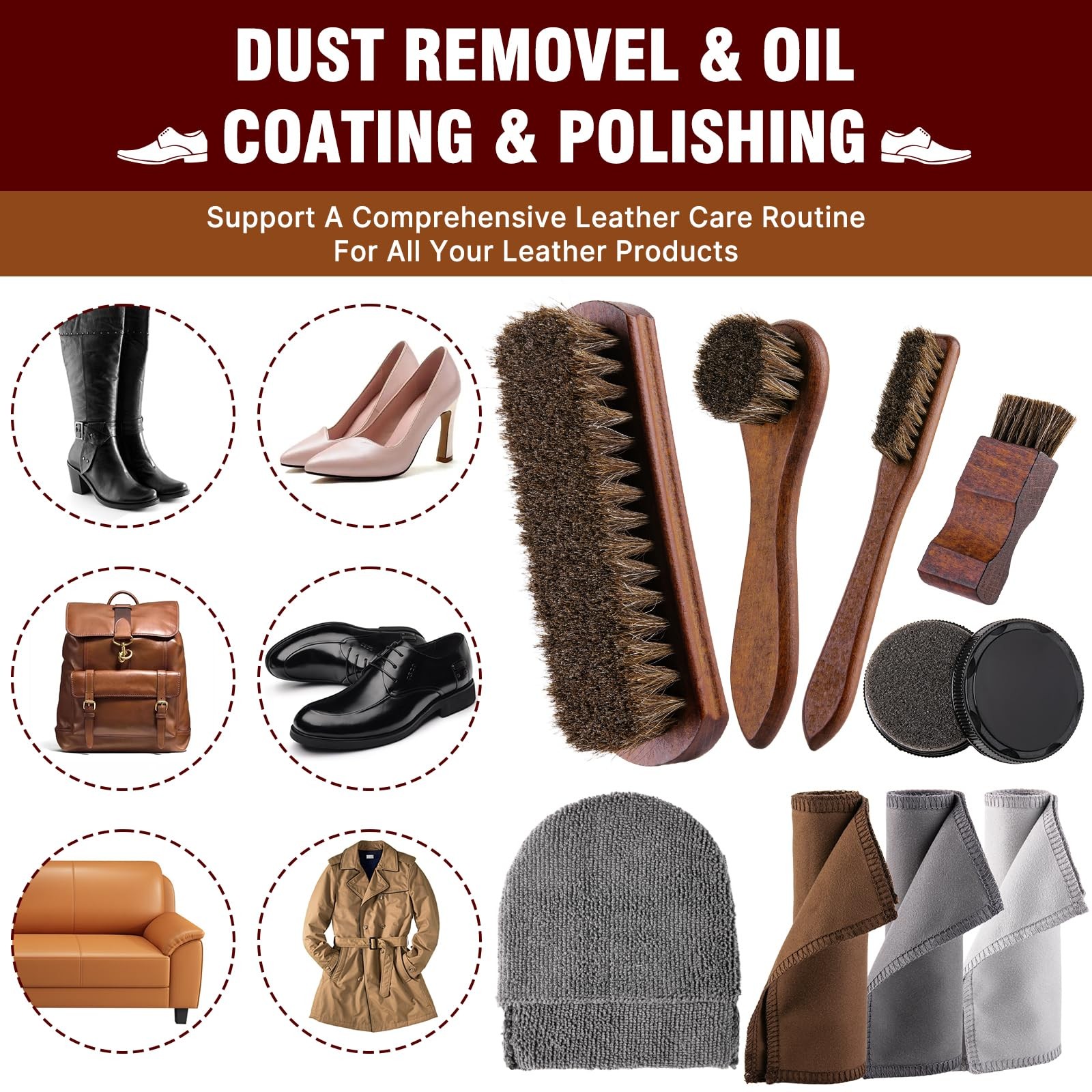 15-in-1 Shoe Shine Kit & Leather Polish Set with 4 Horsehair Brushes, Black 1