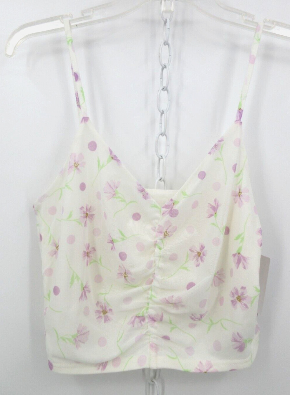 BP RUCHED V NECK CROPPED CAMI TANK TOP Women’s Size Large Ivory Lavender Floral
