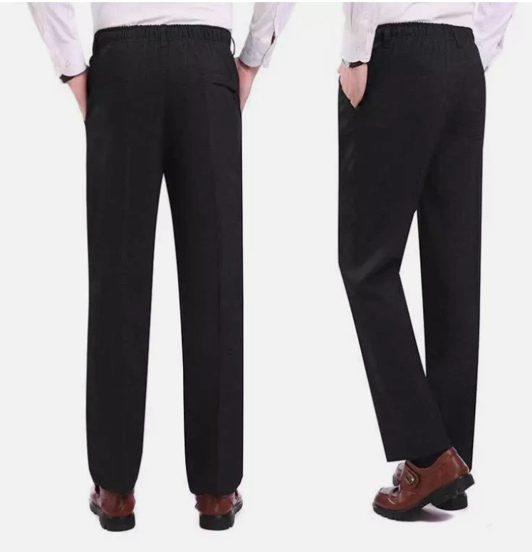 Men’s Elastic Waist Straight Leg Pant Casual Formal Trousers for Middle-Aged Men