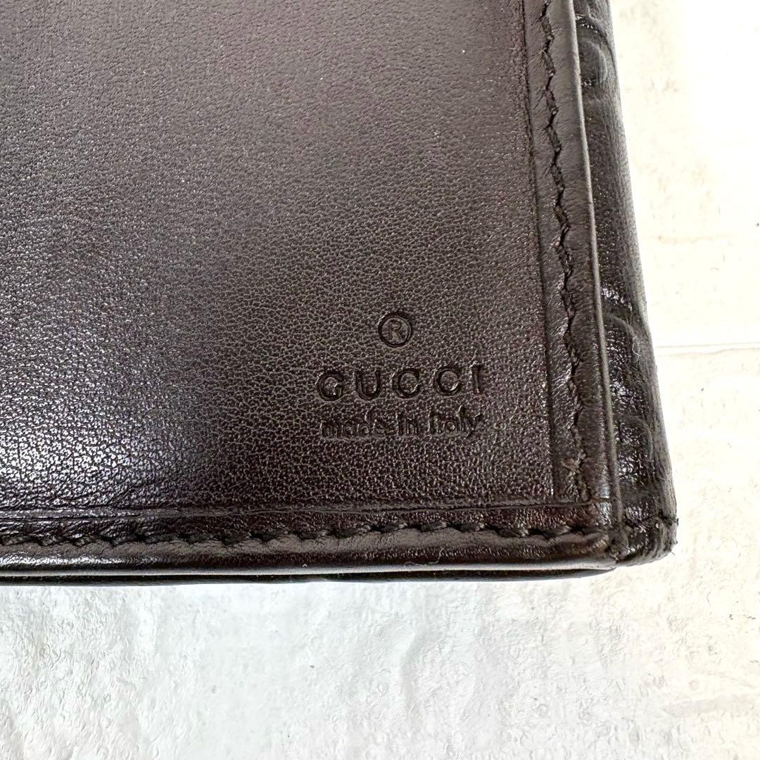 Gucci GUCCI Gucci Shima Long Wallet Logo Plate Dark Brown