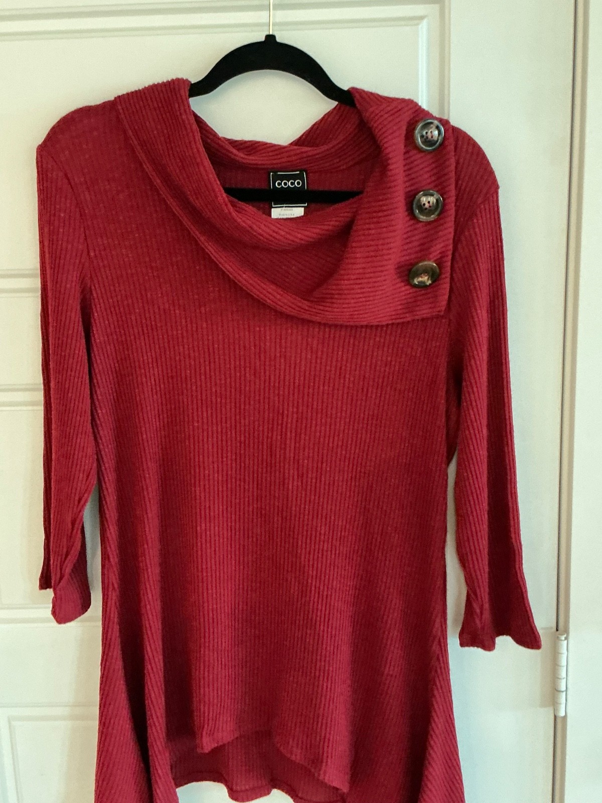 Coco Bianco Woman’s Extra Large Burgundy Button Decor Cowl Neck Tunic Top NWT