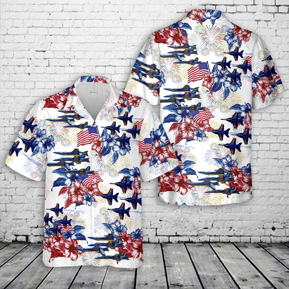 Us Navy Hawaiian Shirt US Navy Blue Angels F18 Hornet 4th Of July Hawaiian Shirt