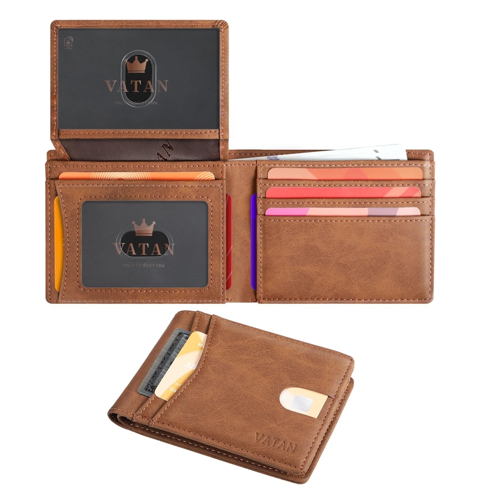 VATAN Slim Bifold RFID Blocking Leather Wallet for Men – 15 Card Holder