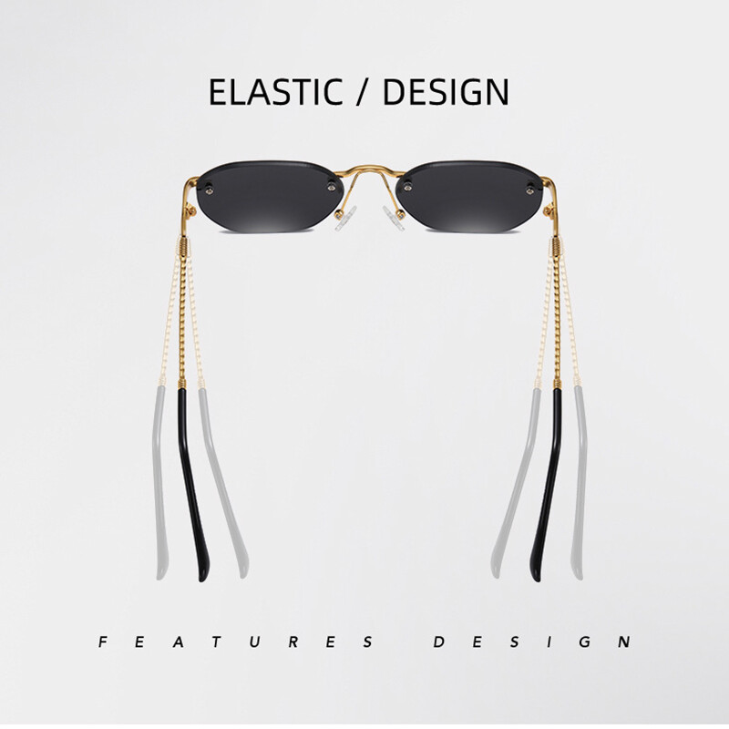 Rectangle Rimless Sunglasses Women 80s Retro Square Vintage Trendy Small Glasses