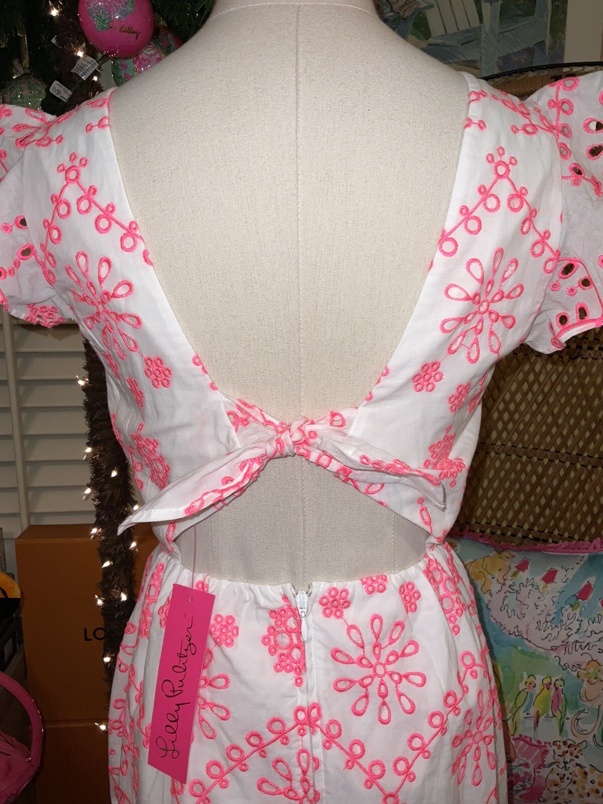 Lilly Pulitzer NWT Lillyanne Midi Dress Coral Neon Eyelet $298 Size 0,4,8,10