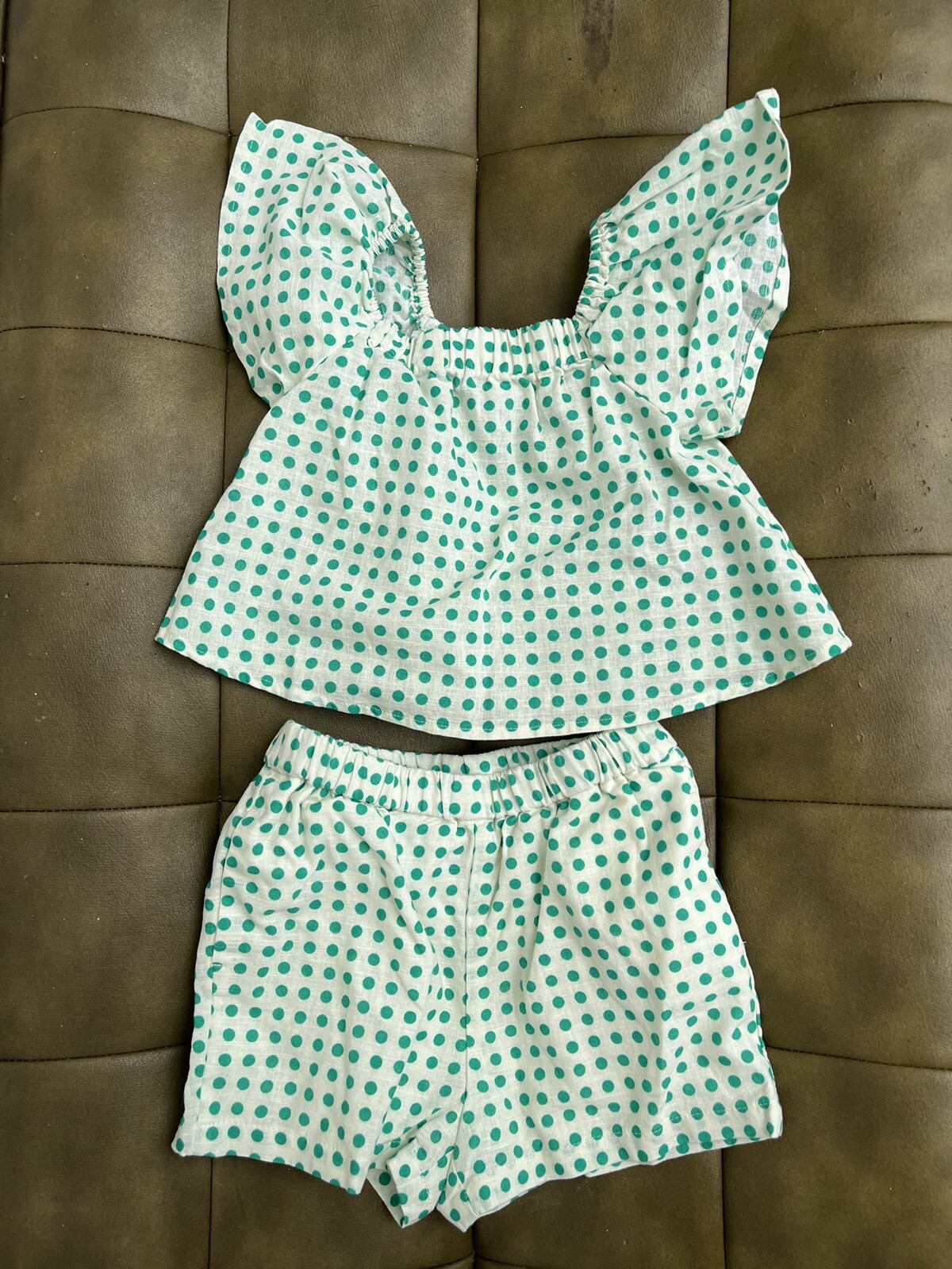 Gap Kids Cotton Linen Flutter Sleeve Too And Short Set In Polka Dot Size 2T