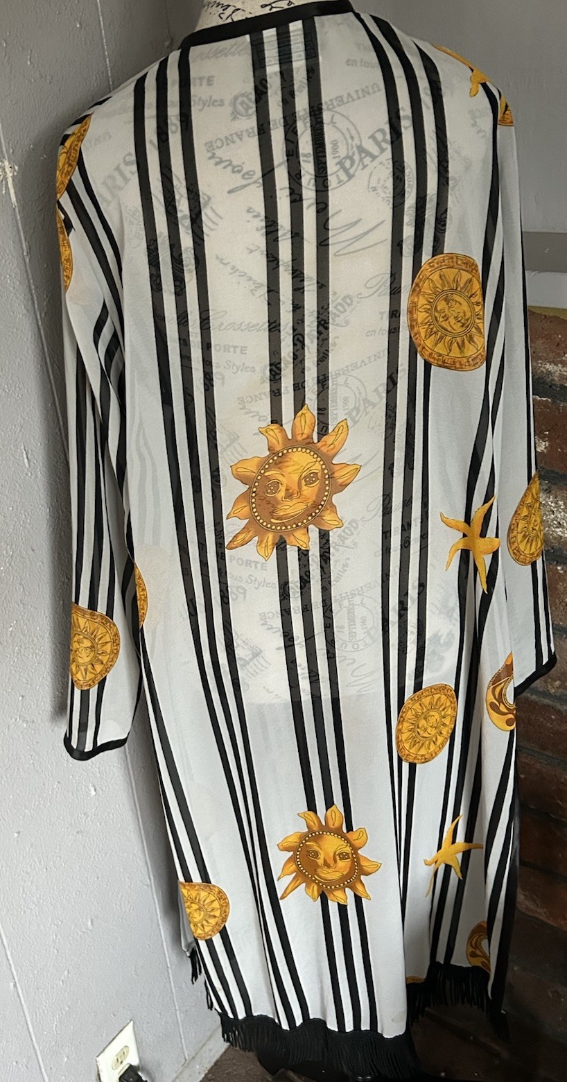 Maggie Shepard Solstice Robe Cover Up Fringe Yellow Black Celestial Festival