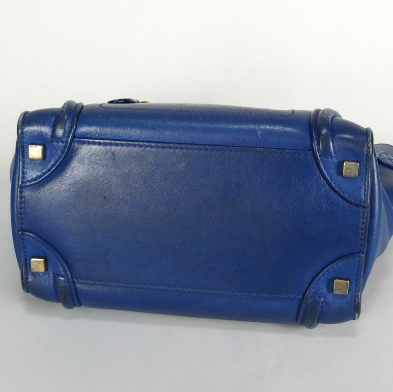 CELINE Luggage Micro Shopper Tote Bag 167793 Handbag Blue Gold Hardware Used F/S
