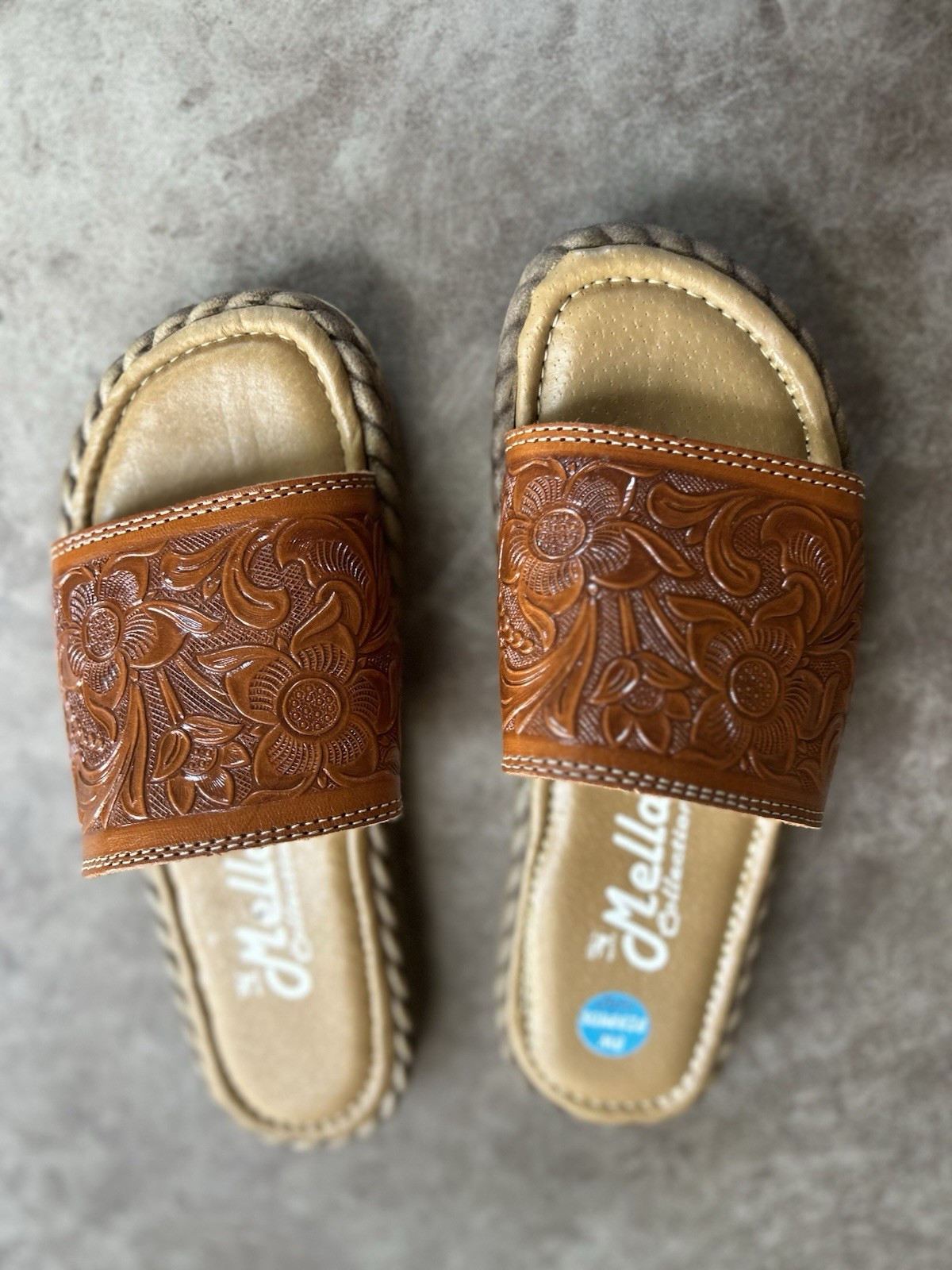 Mella Tooled Leather Huarache Slip On Sandals Shoe Size 7