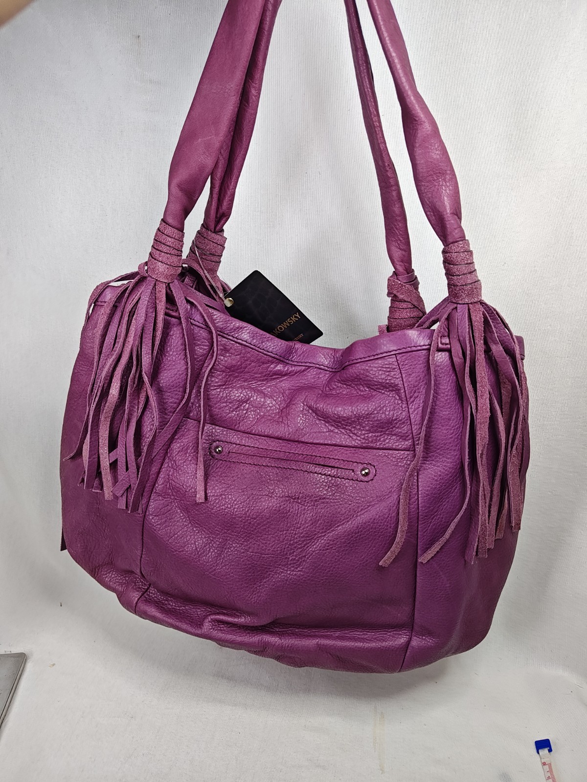 ​B. Makowsky Cabernet Purple Leather Fringe Tote Bag Hobo Purse NWT A212792