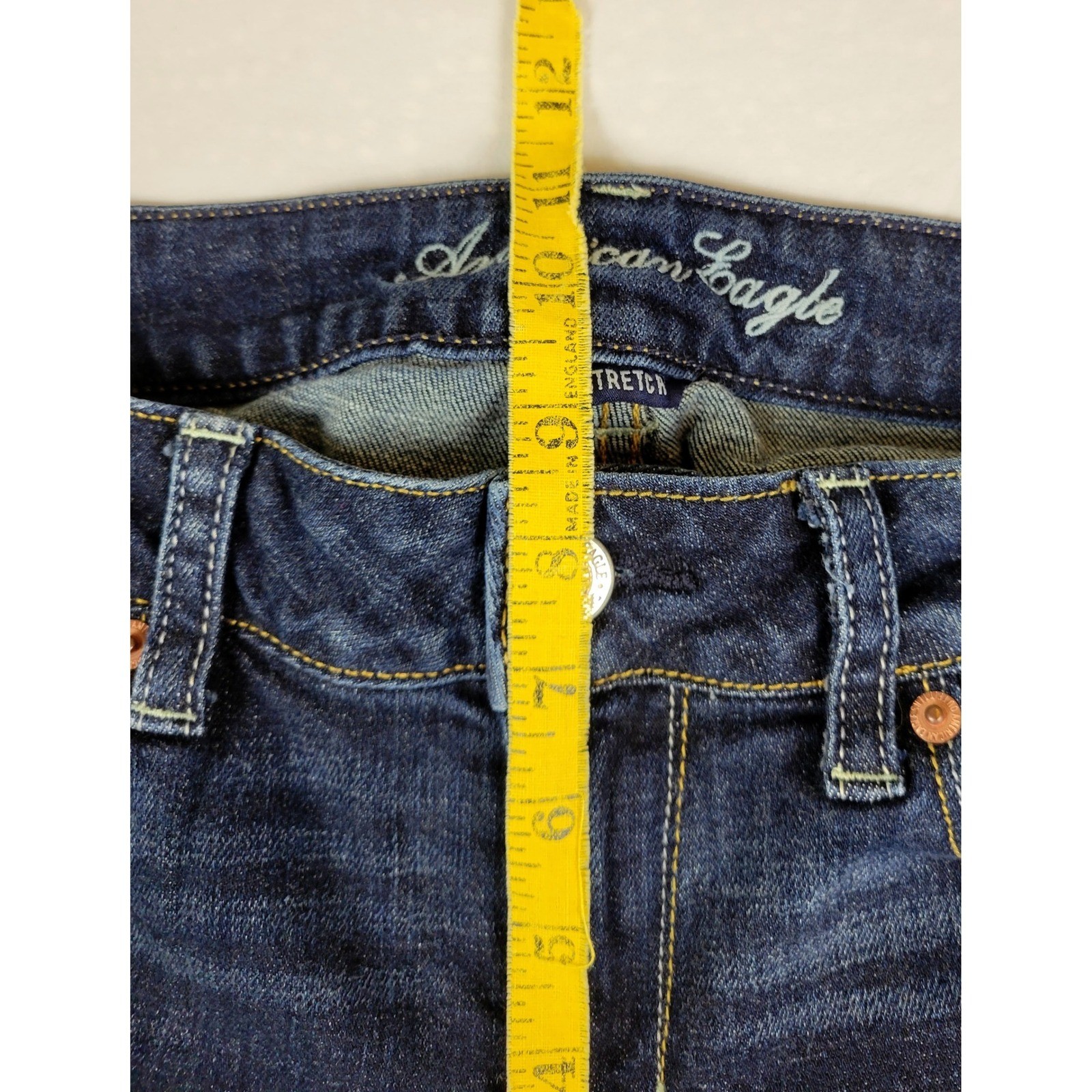 American Eagle Skinny Kick Jeans Womens 12 Reg Dark Wash Sequin Pocket Stretch