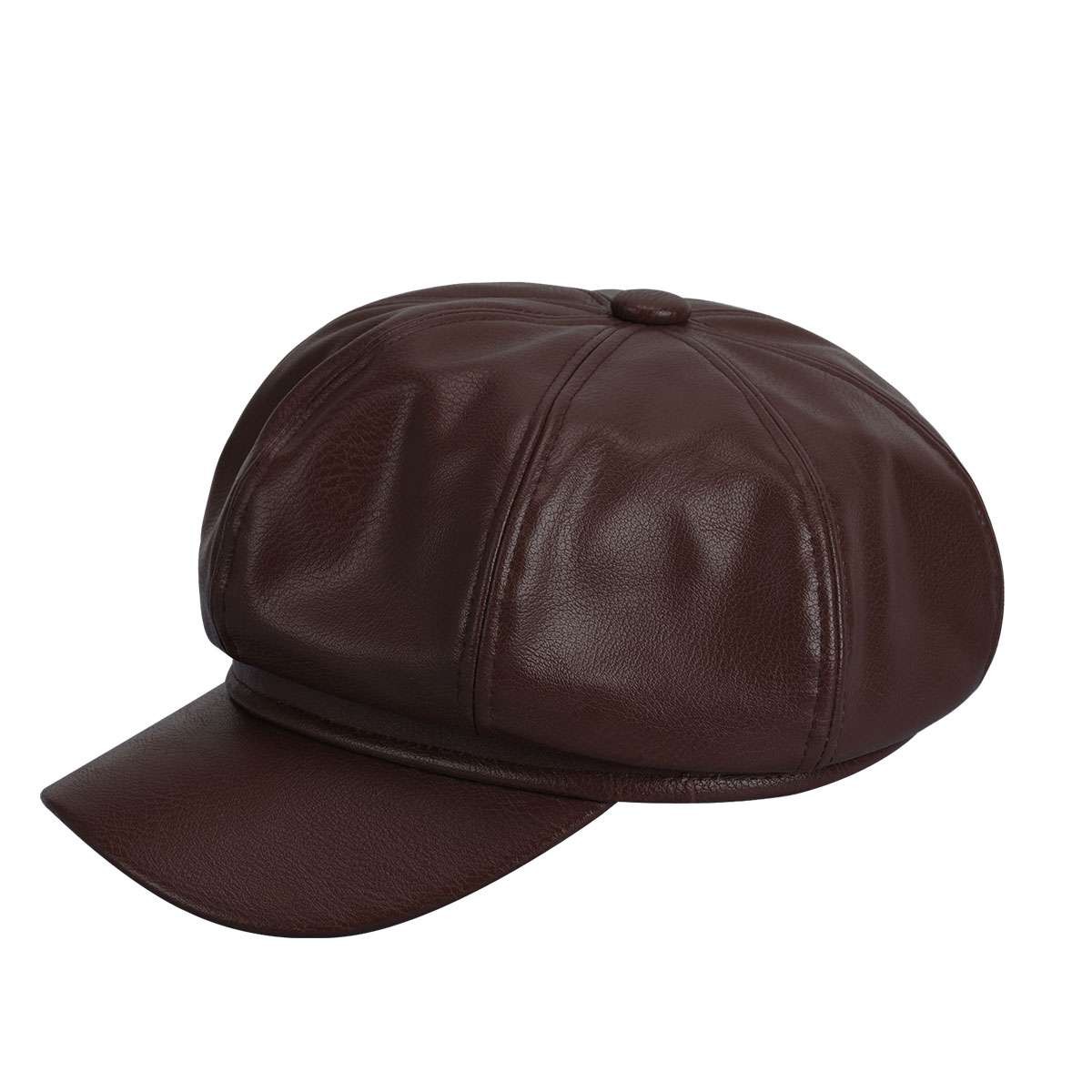 French Retro Ladies Artist PU Leather Beret Cap Baker Boy Peaked Cap Newsboy Hat