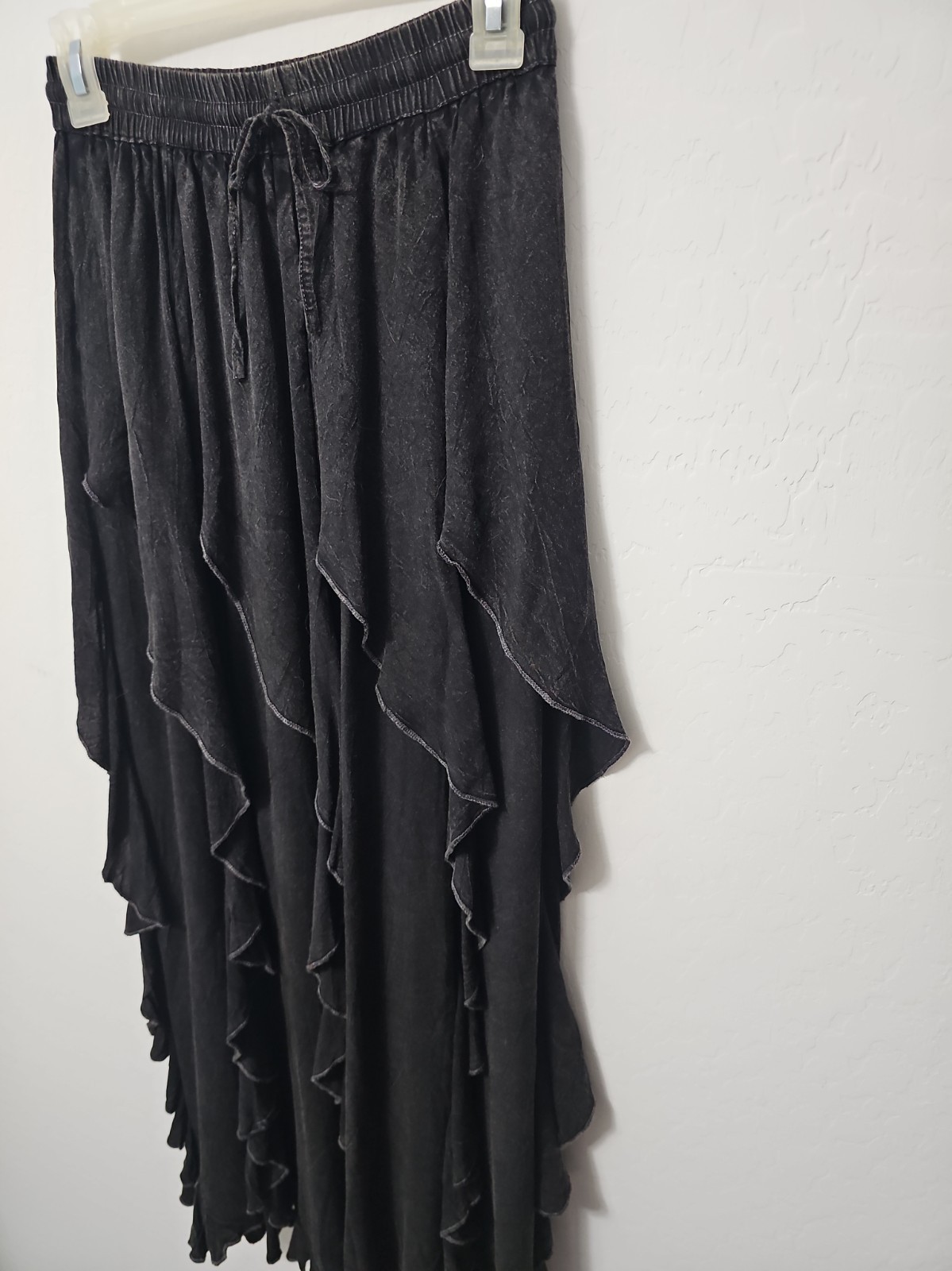 Ge Gal Black Ruffle Maxi Skirt Boho One Size Asymmetric Tiered Fairy Grunge Goth