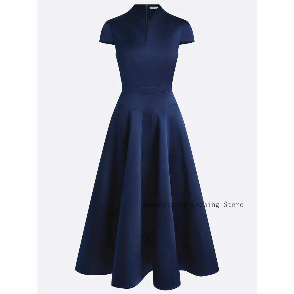 Customized Navy Blue Satin Mother of Birde Dress 2026A-Line Maxi Prom Party Gown