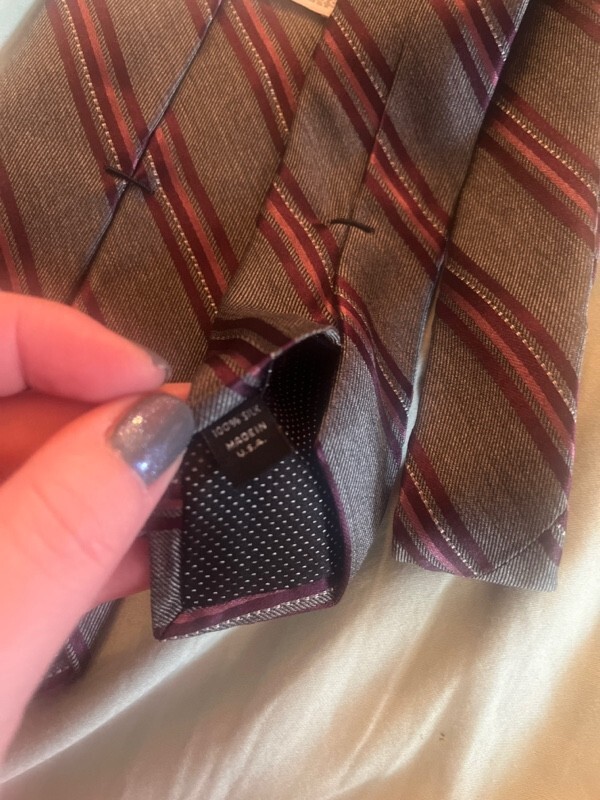 Michael Kors Silk Tie Grey, Burgundy, Dark Maroon & White Dots Stripe 3.25 X 59