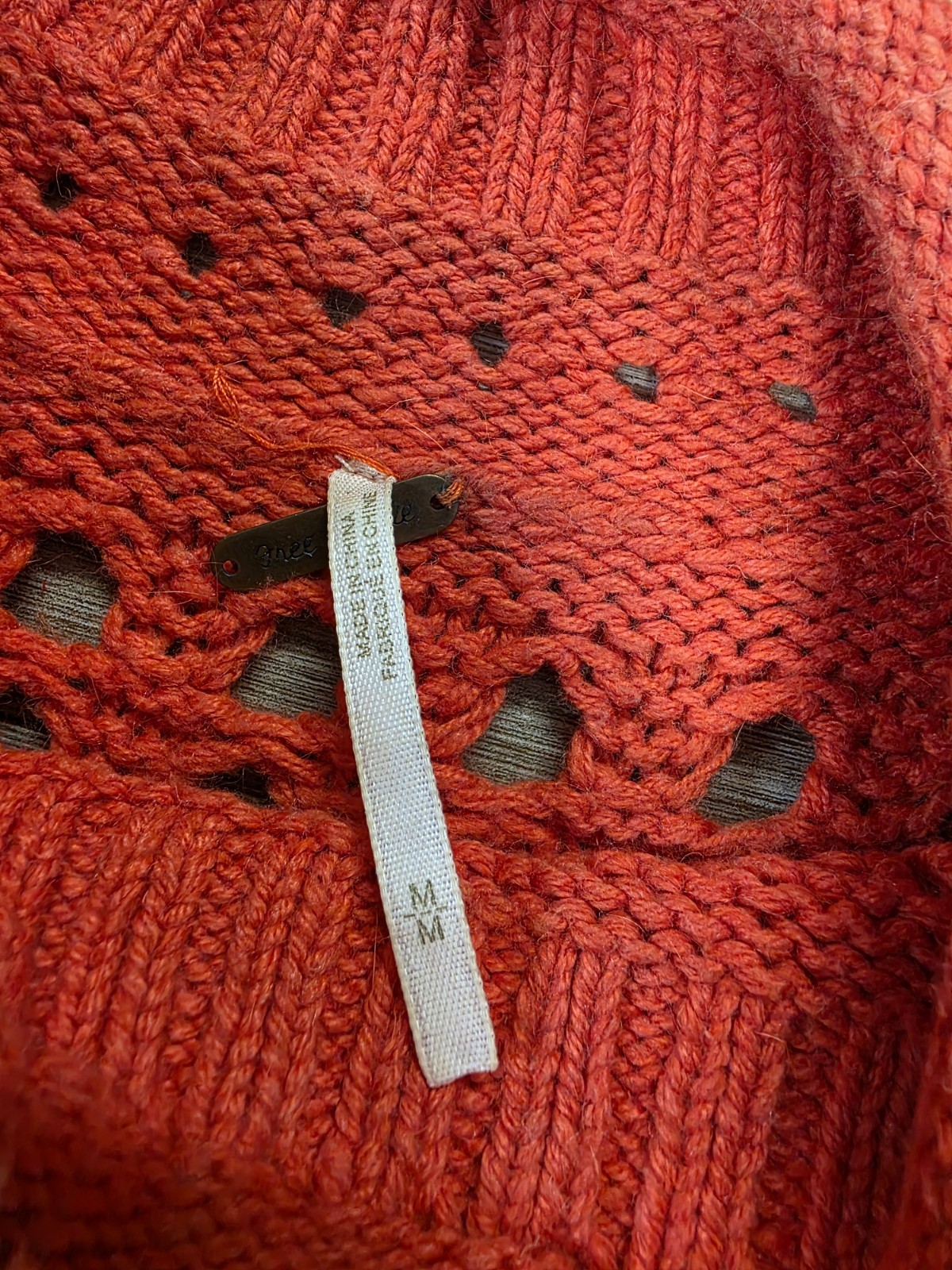 FREE PEOPLE SWEATER WOMENS SZ. M ORANGE PULLOVER SEASONS CHANGE OPEN KNIT FLAWS