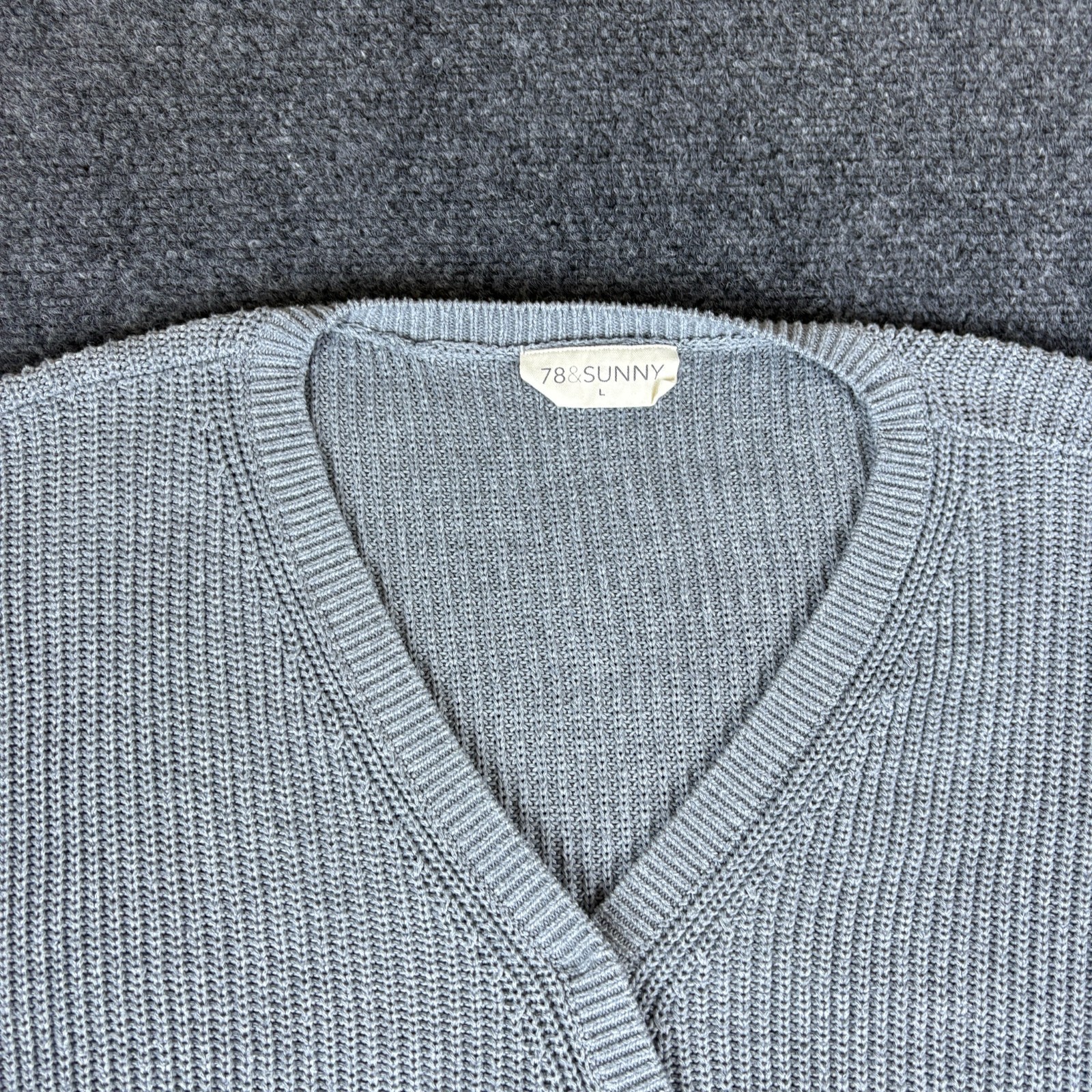 78&Sunny Wrap Sweater Womens Large Gray Chunky Knit V Neck School Walking Winter