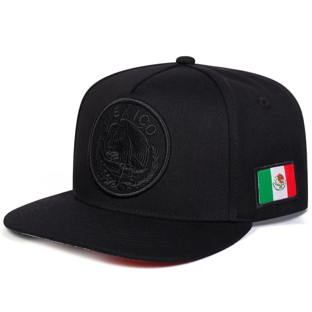 Mexico Flag Snapback Hat Eagle Embroidered New Flat Brim Cap Black Red Green