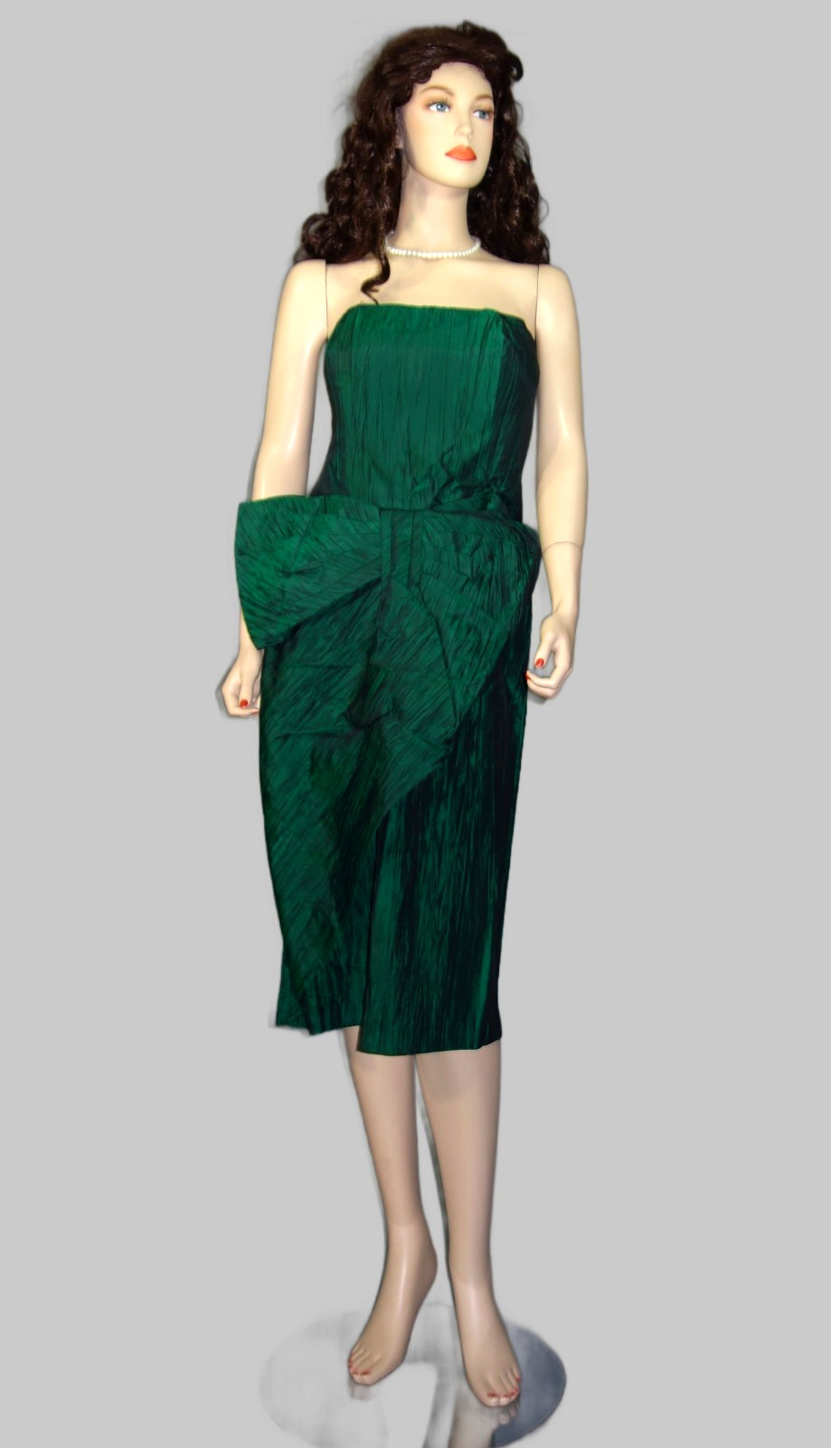 Vintage~LIZZY & JOHNNY~Textured Taffeta Sheath 14 Party Dress Huge Bow Tie Waist