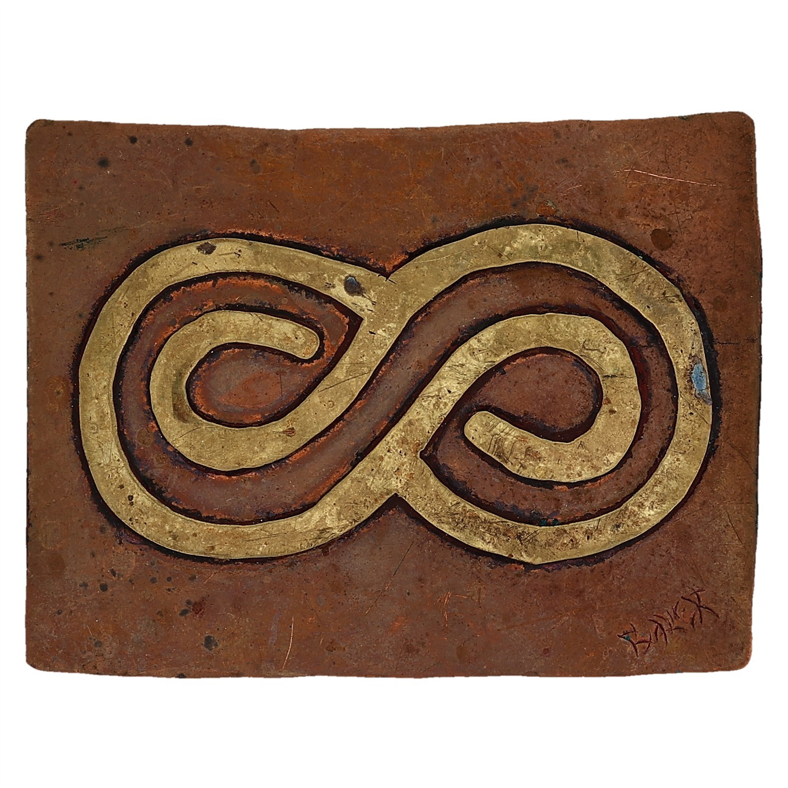 Brass Copper Infinity Lemniscate Handcrafted Artisan Studio Vintage Belt Buckle