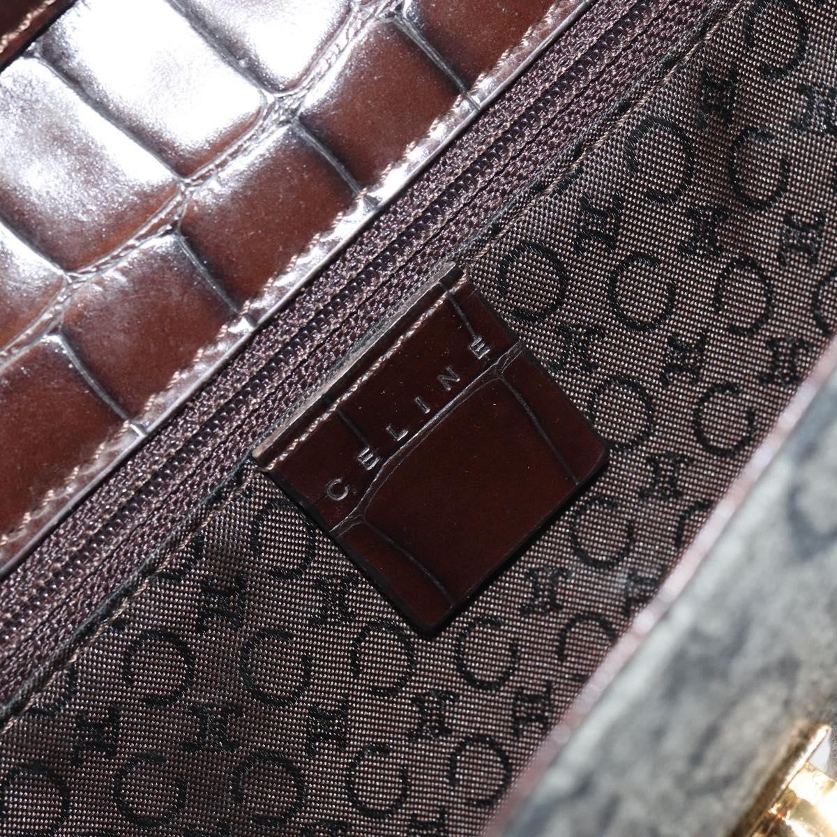 CELINE C Macadam Canvas Shoulder Bag Gray Gold Auth 157930