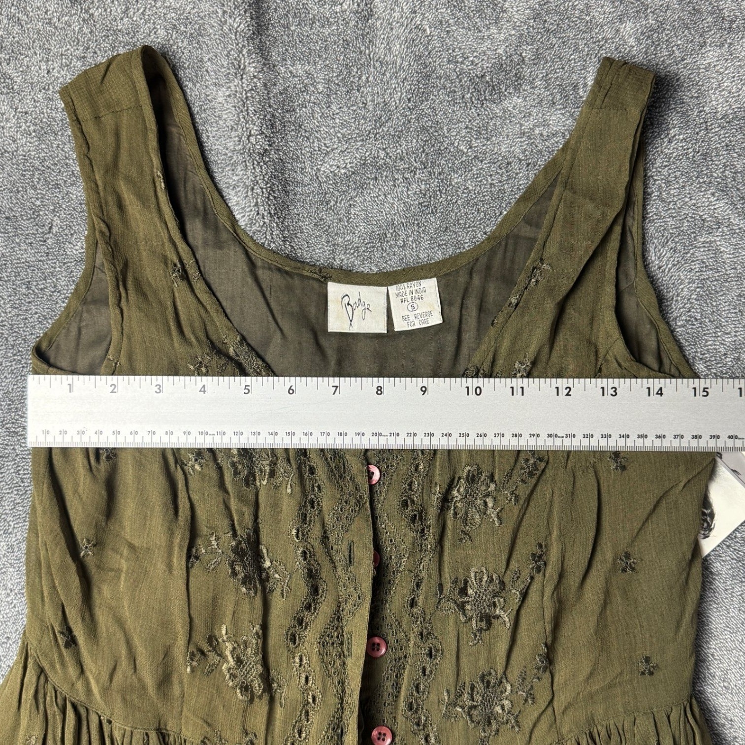 Bongo Vintage 90s Olive Green Embroidered Button Front Dress NWT Size M