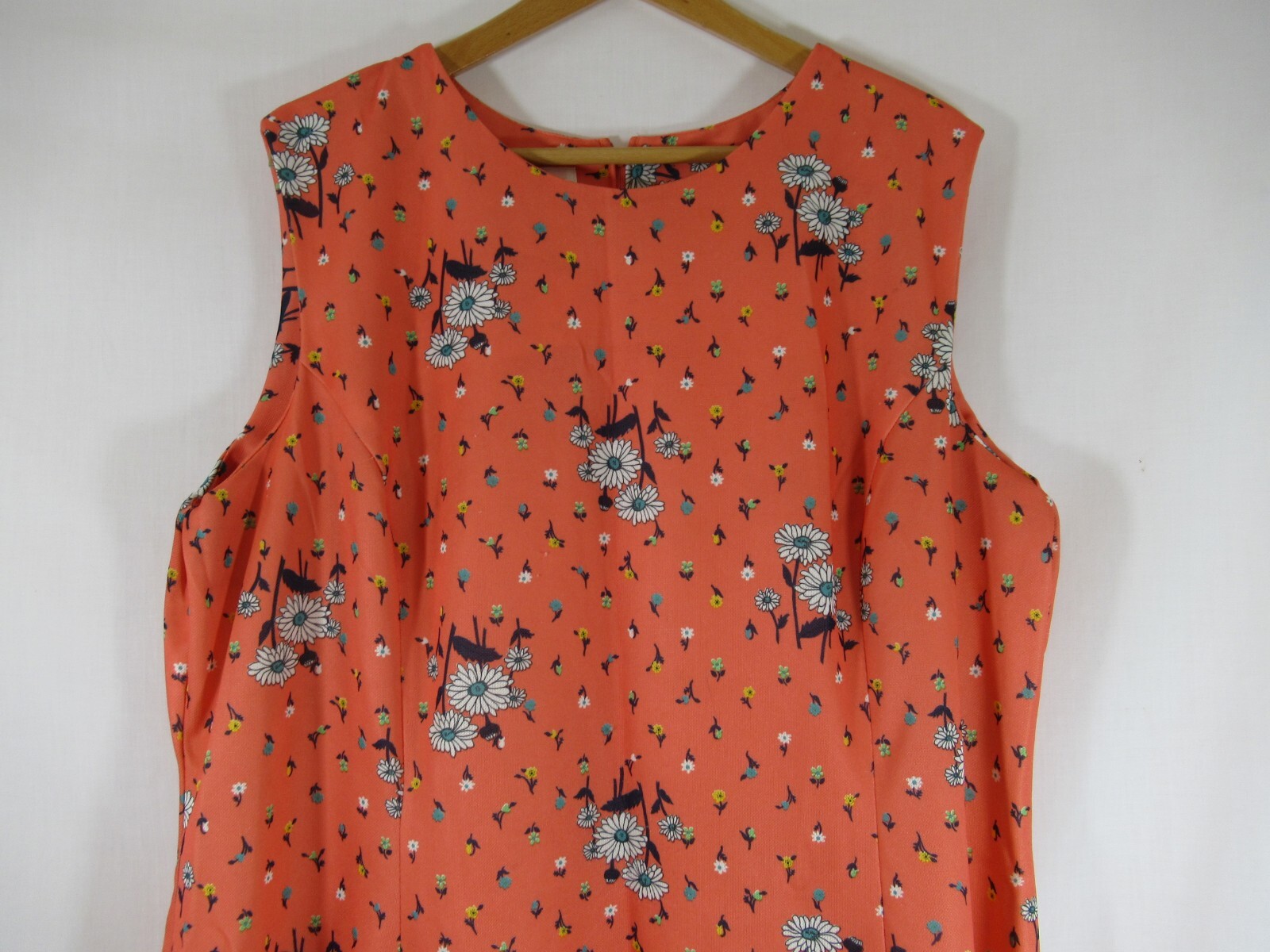 Vintage 70s Shaker Square Sleeveless Shift Dress Polyester Orange Daises