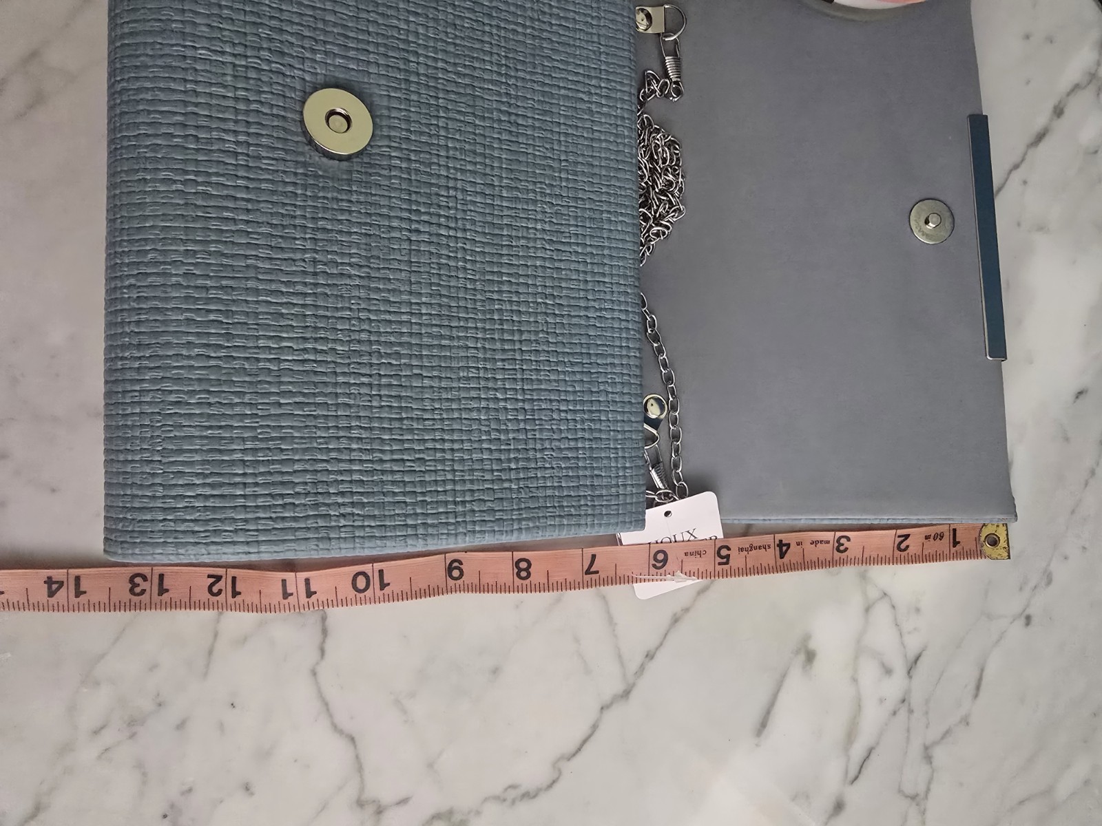 Bijoux Terner Blue Solid Rectangle Clutch Detachable Silver Chain, Magnetic