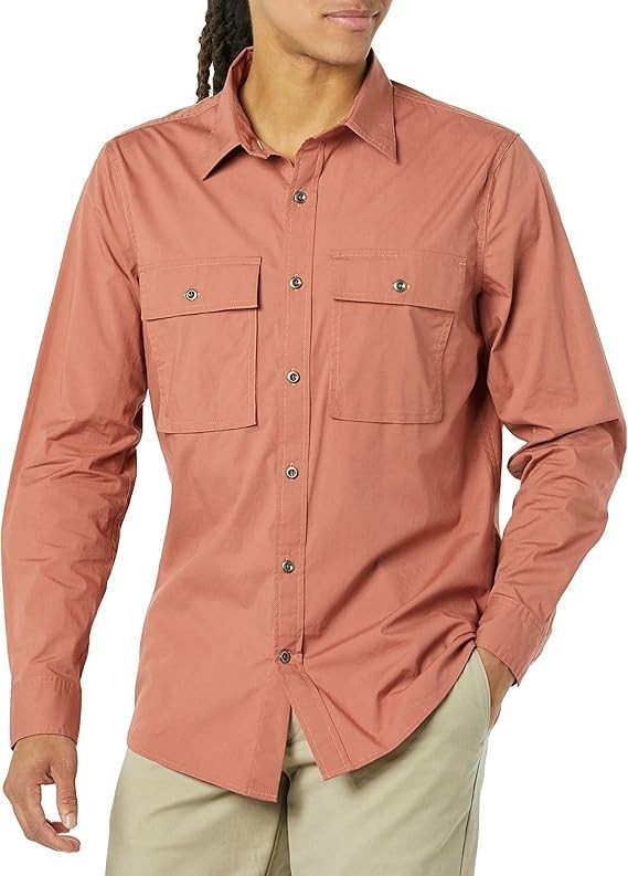 Amazon Essentials Mens Slim-Fit Long-Sleeve 2-Pocket Utility Shirt Size: L