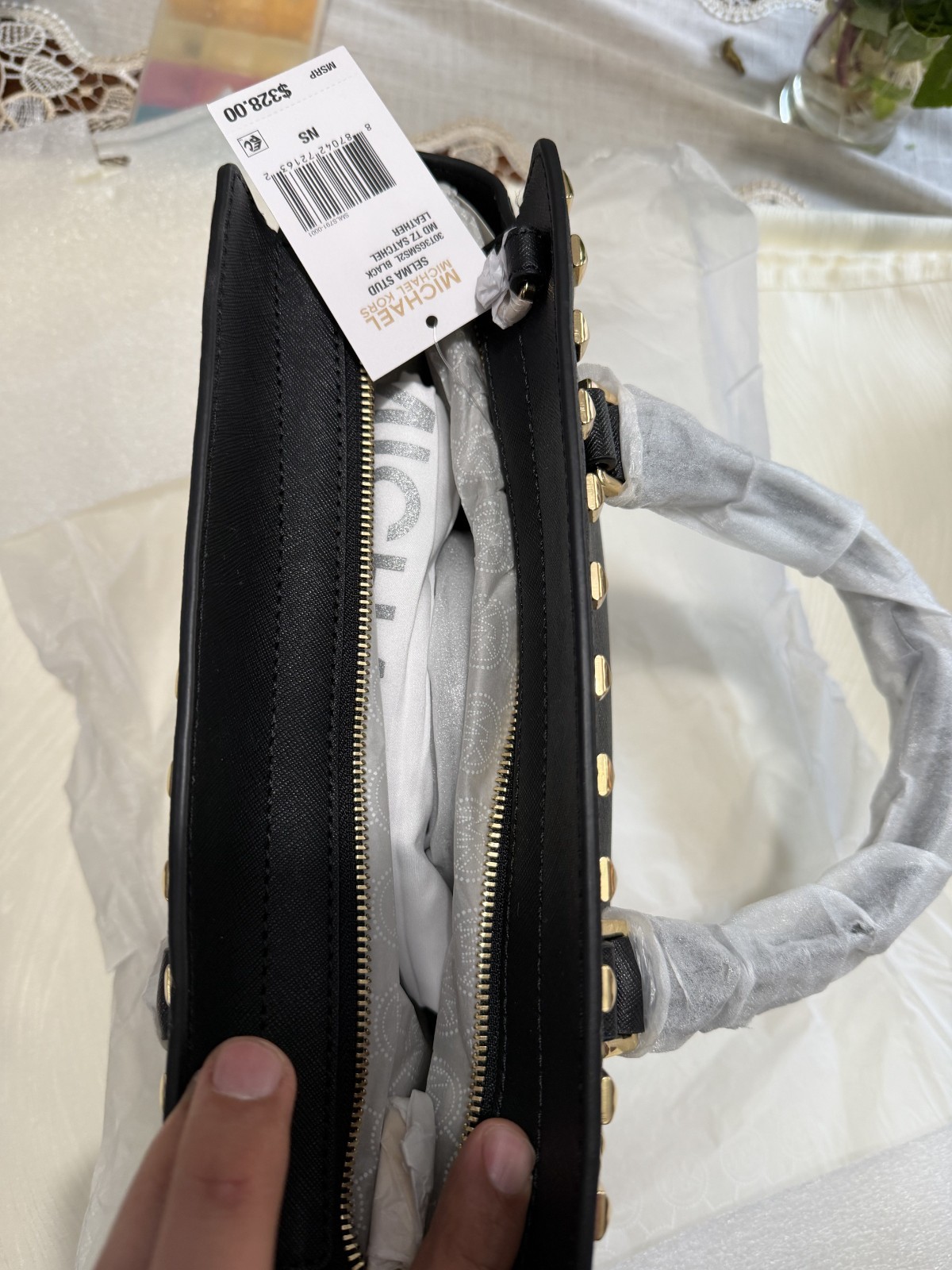 Michael Kors Selma Stud Medium TZ Satchel Black Leather NWT 30T3GSMS2L
