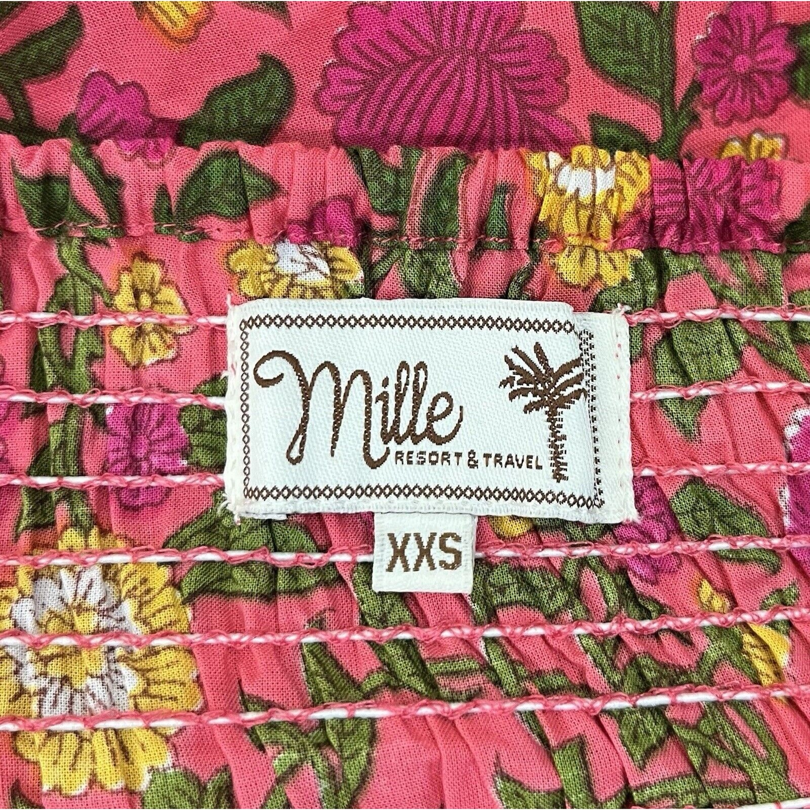 Mille Olympia Floral Smocked Midi Dress Ruffle Strap Cottagecore Coastal Sz XXS