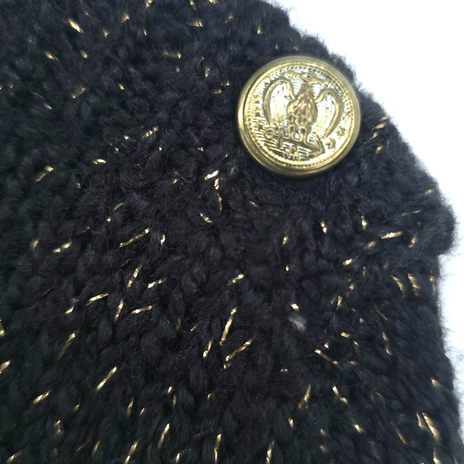 Vintage Toi Turtleneck Thick Ribbed Black & Gold Metallic Sweater Gold Buttons L
