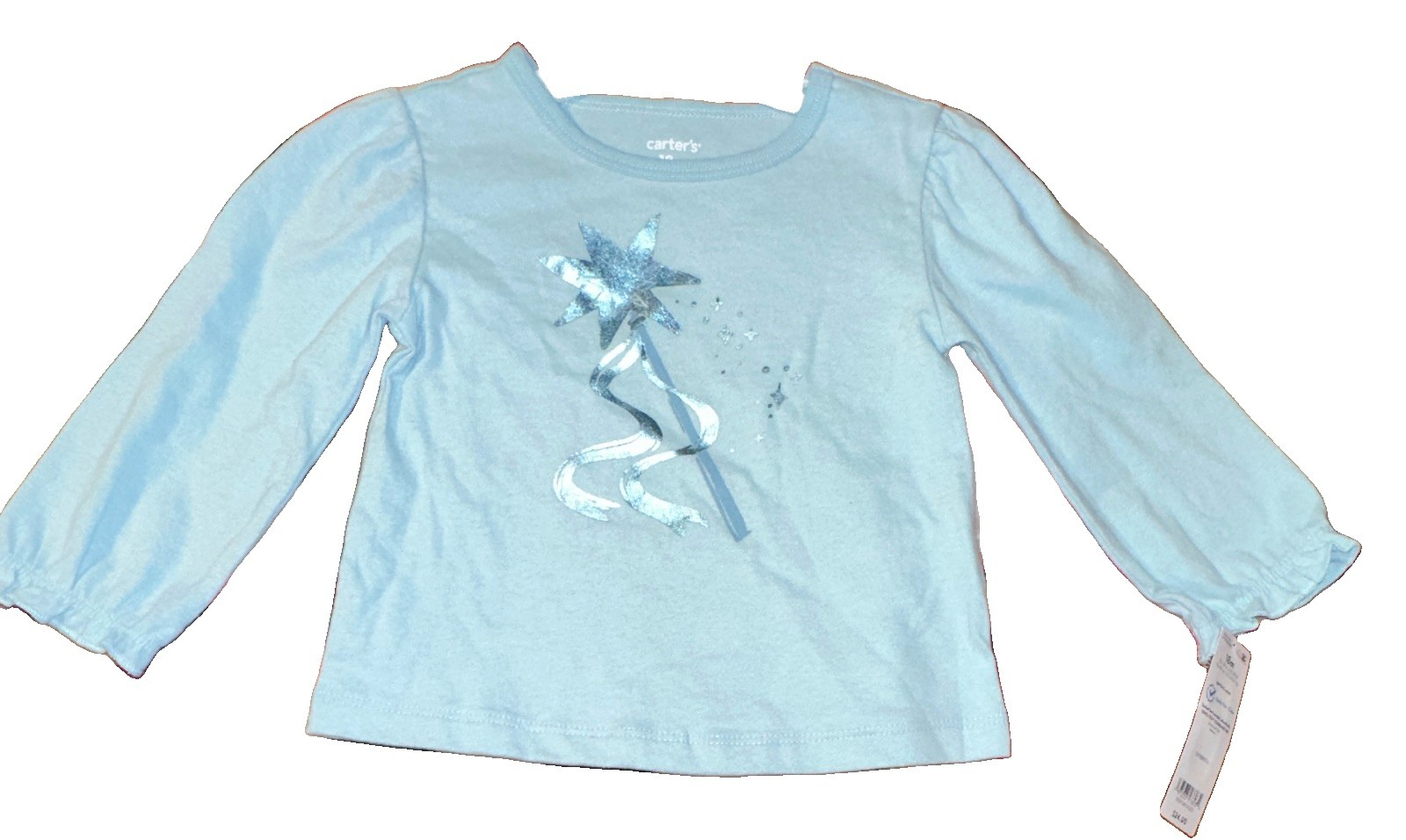 Carter’s Girls 18M Light Blue Long Sleeve T-Shirt Star Glitter Crew Neck