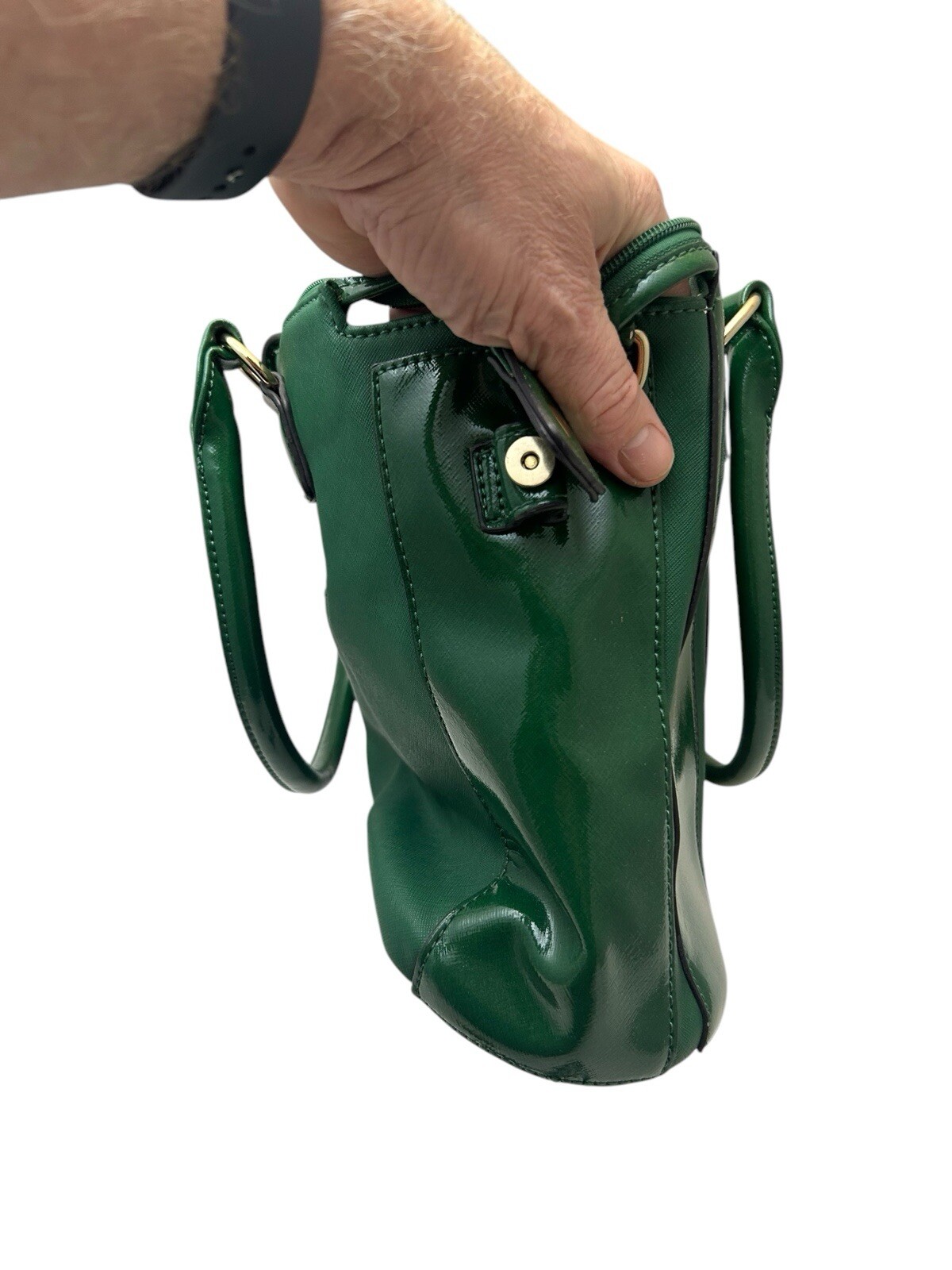 Black Rivet Green Leather Purse 16″” L x 11″ H x 4″ W E6