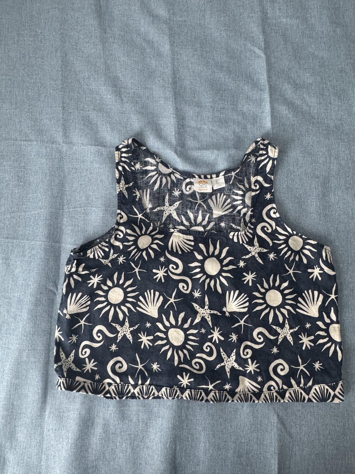 C&C California 100% Linen Coastal Sun & Seashell Print Tank Top Size L