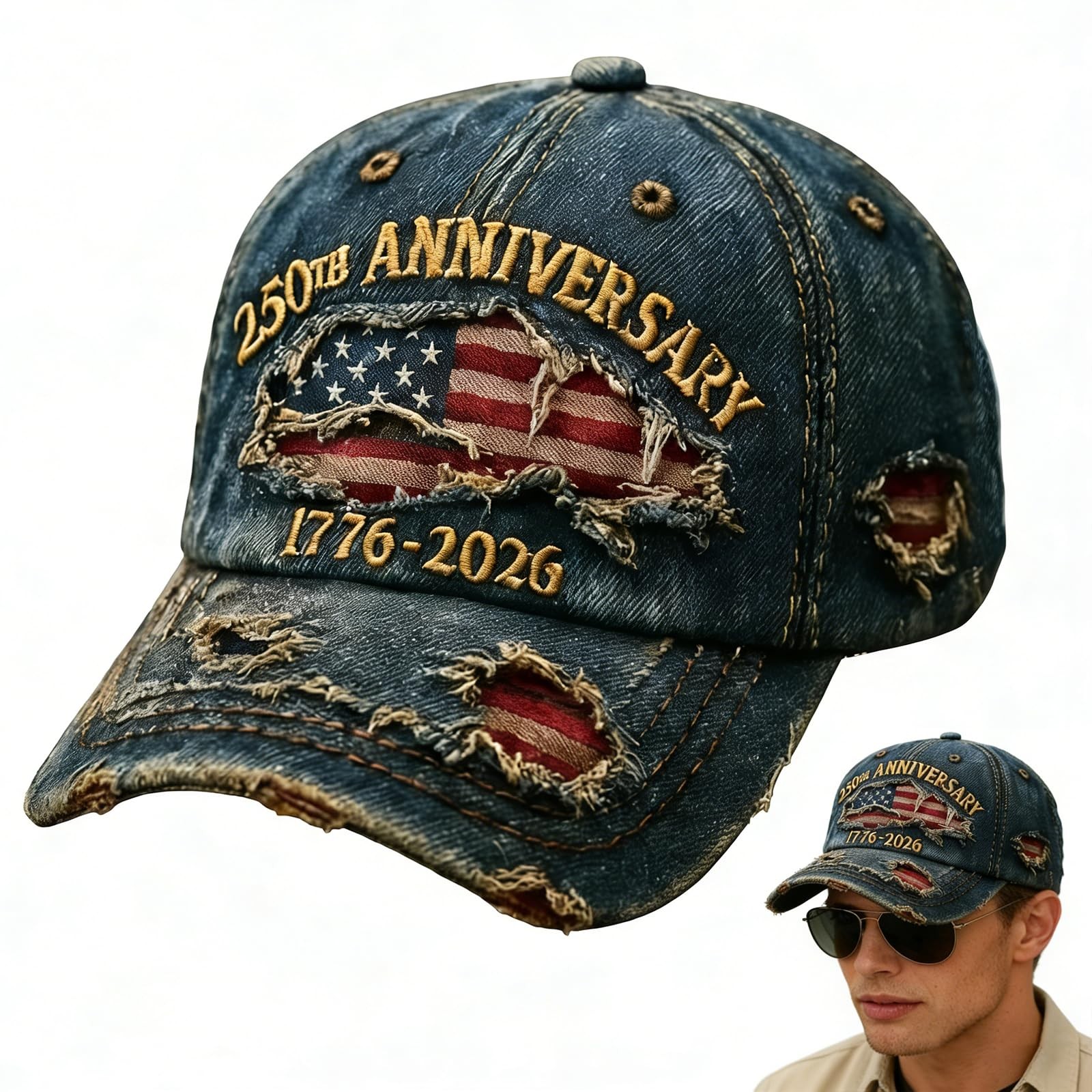 USA 250th Anniversary Distressed Casual Cap, 17762026 Anniversary USA hat, Tr…