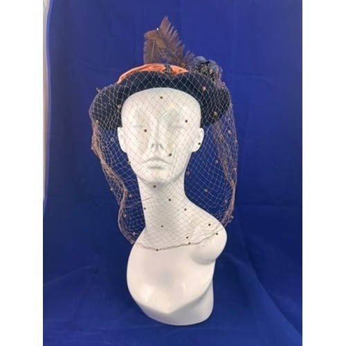 Vintage 40s 50s Best & Co NY Black Felt Hat Veil Feather Cocktail Hat