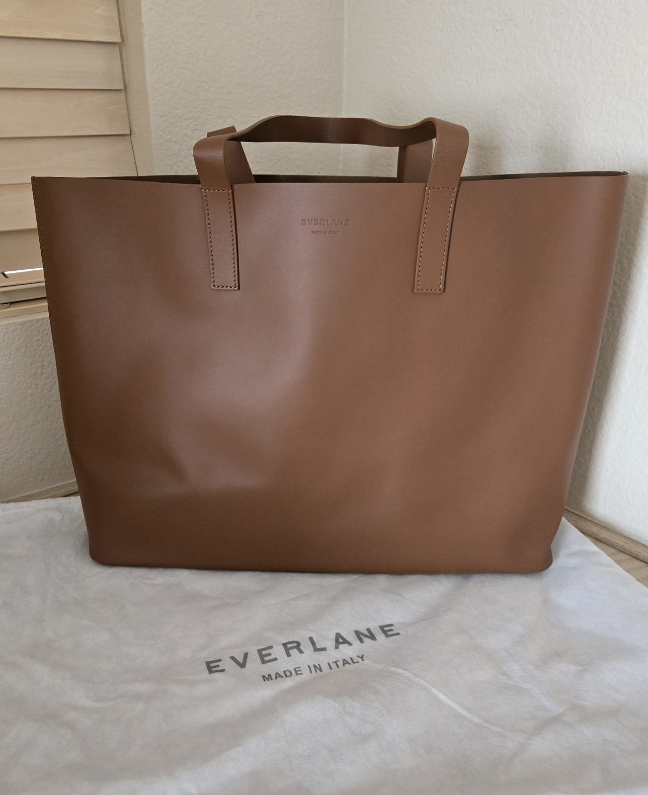 Everlane The Day Market Tote Cognac Brown Italian Leather Bag w/ Dustbag