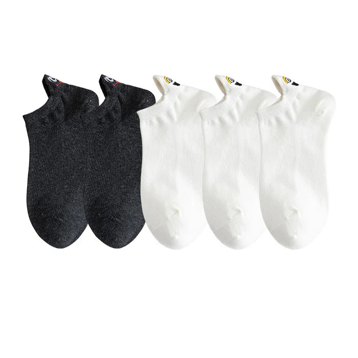 5 Pairs/Pack Kawaii Embroidered Expressio Women Socks Happy Fashion Ankle Funny