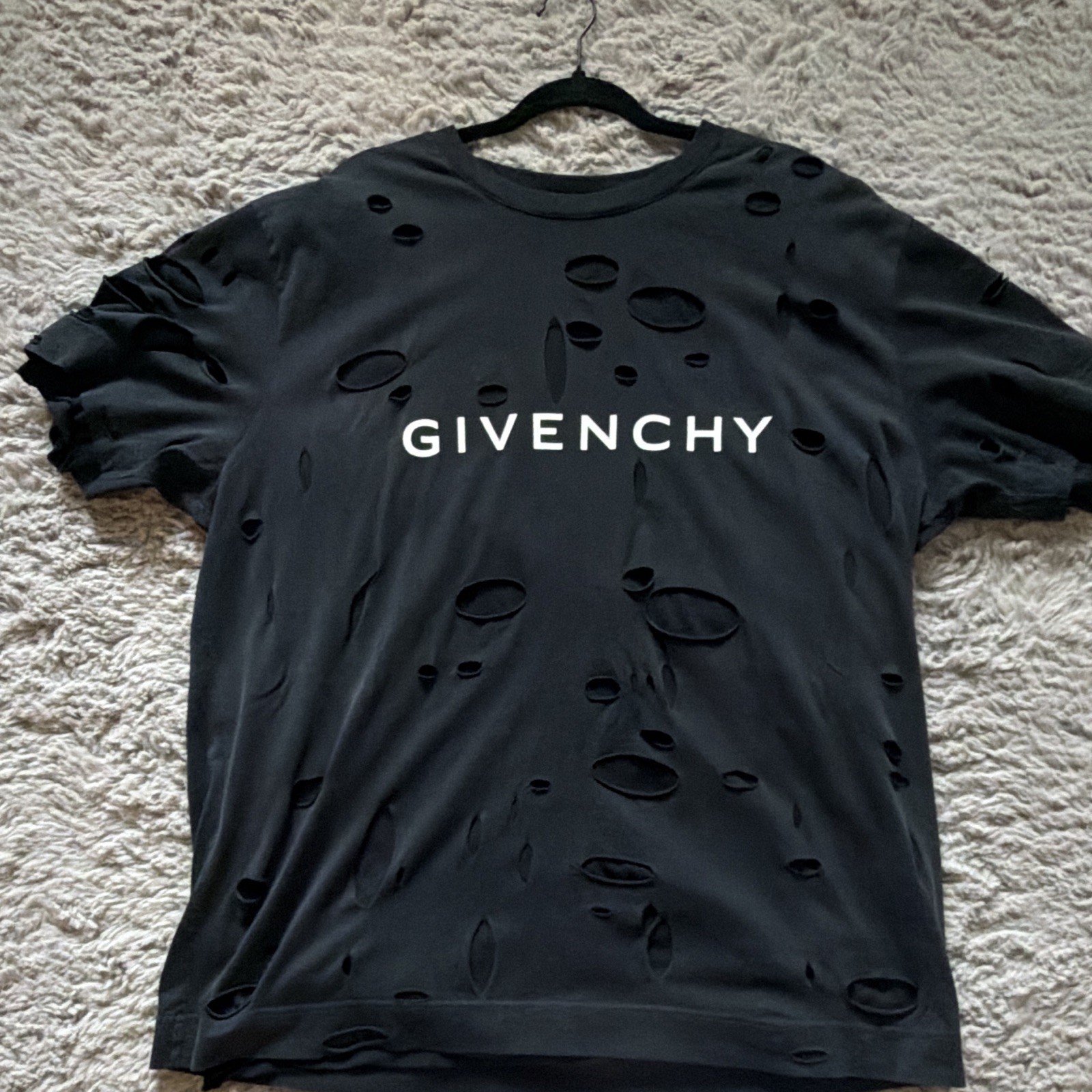 Givenchy Men’s Black XXL Crew Neck Short Sleeve Distressed Logo T-Shirt