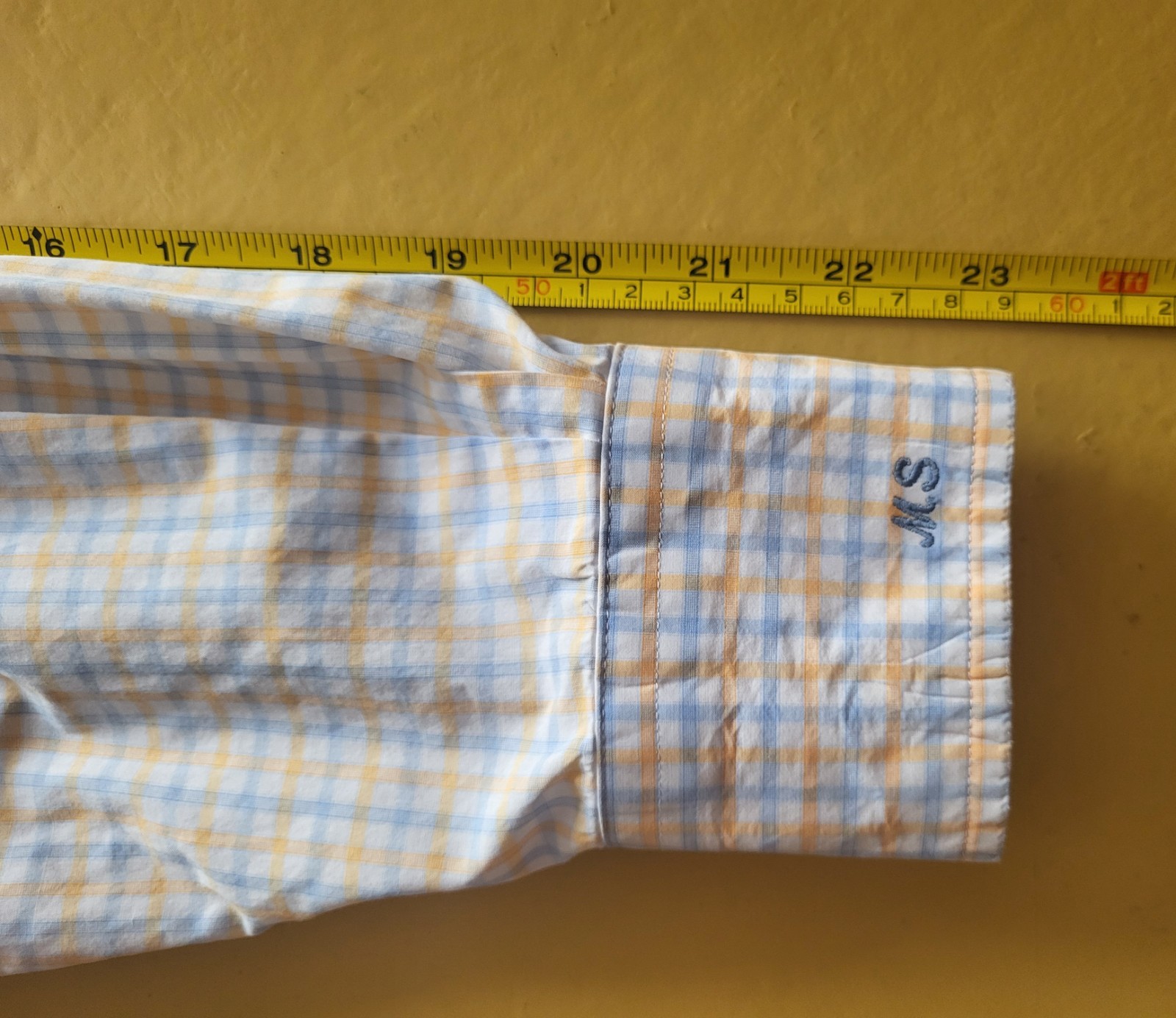 Corporate Image Men’s Plaid Button-Up Shirt Blue Yellow White Tailored Tom Jones