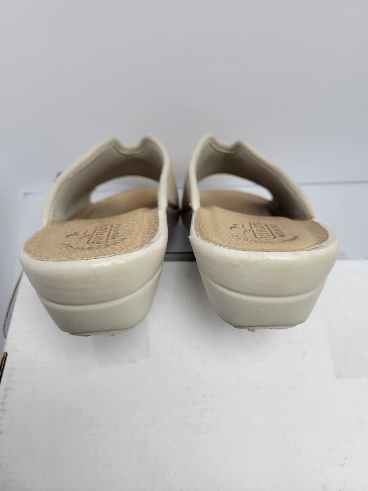 Fly Flot Two Pairs Beige & Navy Italian Leather Slide Sandals Size US 8