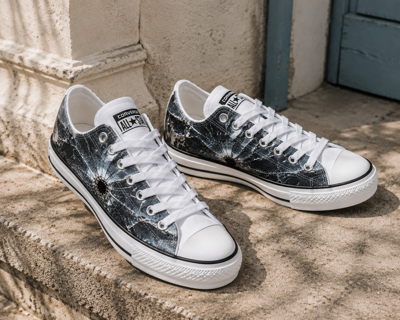 Custom Converse Broken Glass Art Sneakers Low Top Unique Streetwear Shoes