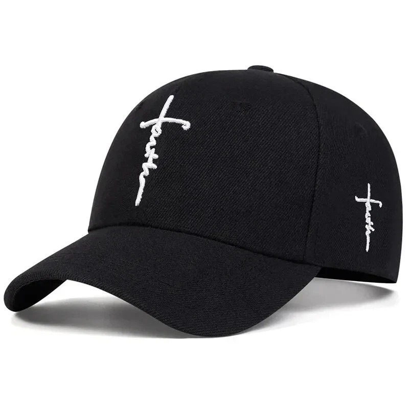 Faith Cross Embroidered Christian Black & Red Baseball Cap,Adjustable Hat, Jesus