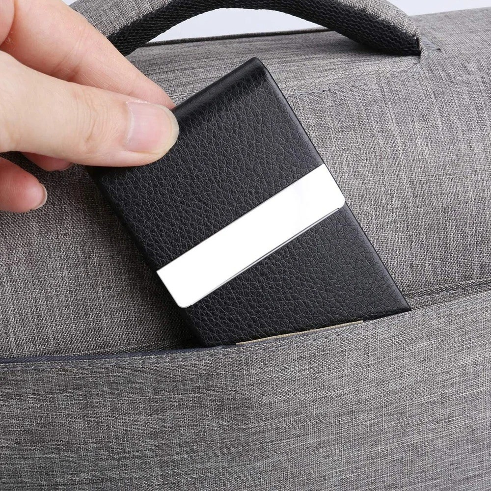 Business Card Holder Case – Slim PU Leather Metal Pocket Card Holder with Magnet